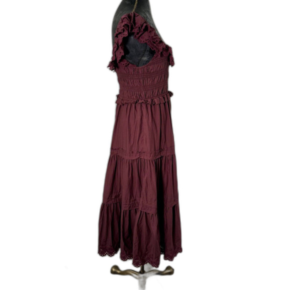 Madewell Lucie Eyelet Ruffle Midi Dress Size 10 Vintage Mulberry Cotton Boho - Picture 4 of 13